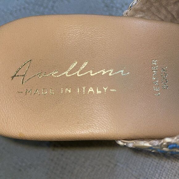 Avellini Women’s Heeled Slides Size 40 U.S. 9 M Blue Beige Fabric Outdoors Beach - Picture 2 of 12